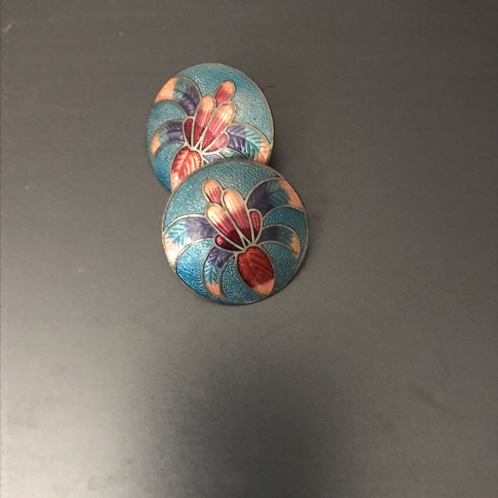 Cloisonné button earrings